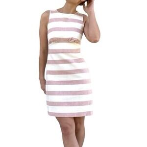 J.‎ Crew Pink White Striped Cotton Linen Sleeveless Sheath Dress 14